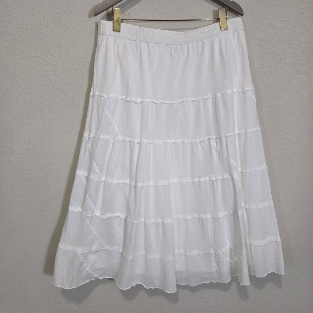 Studio West White Tiered Skirt XL Cotton Peasant Skirt Elastic Waist Boho Casual
